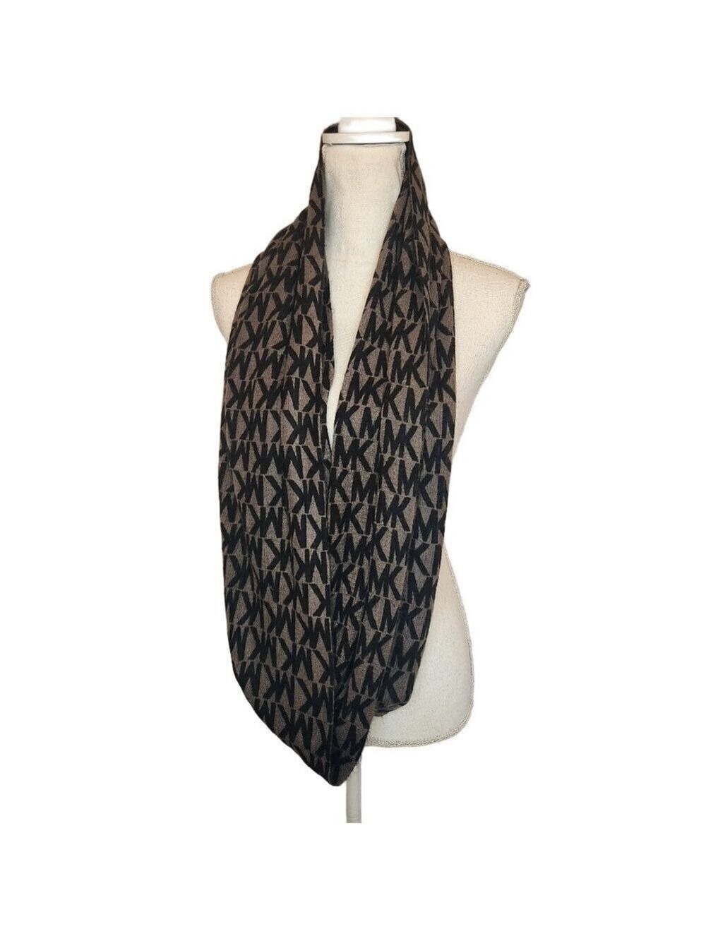 Michael Kors MK Signature Logo Infinity Scarf - Charcoal & Black Knit